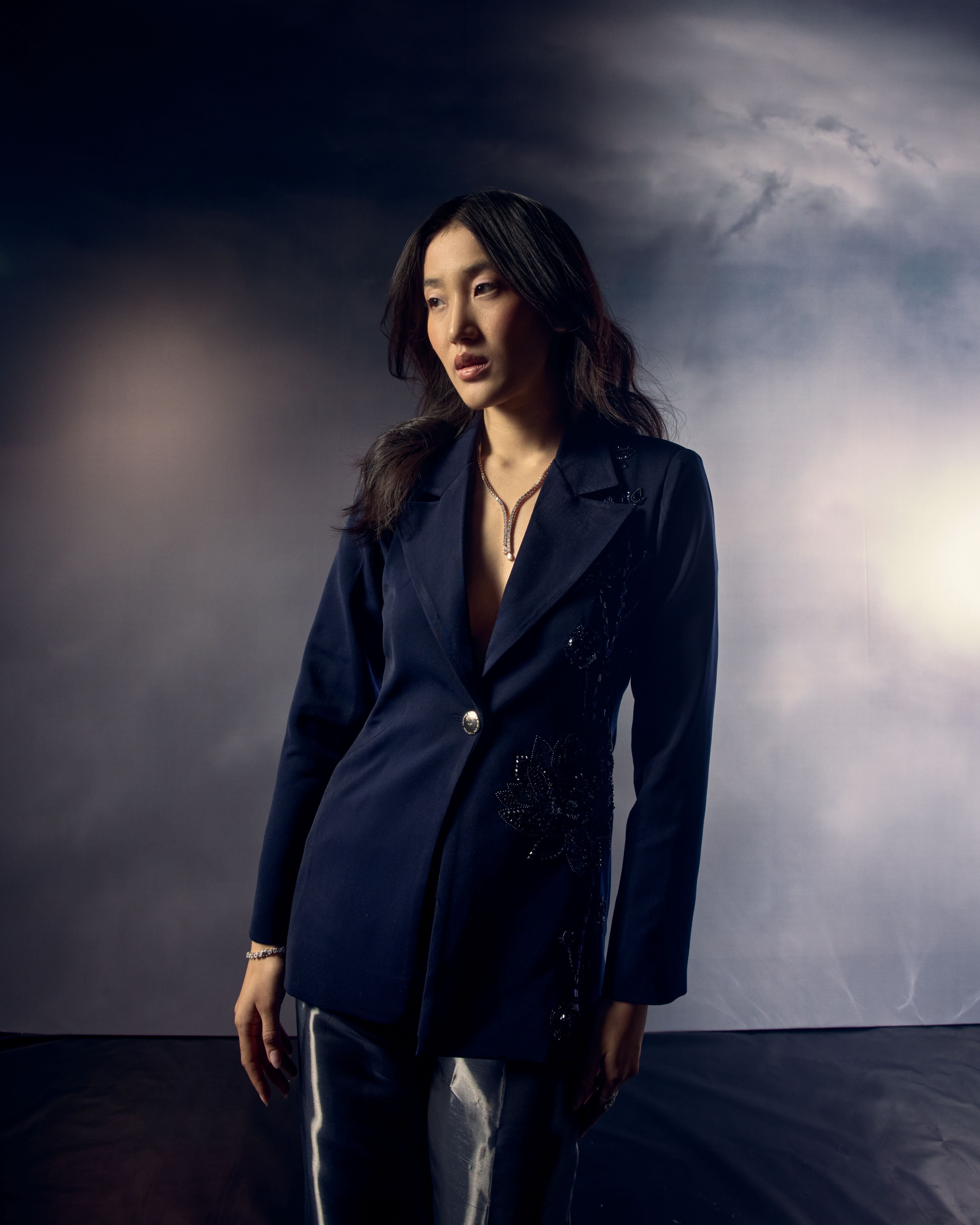 Midnight Veil Pant with Midnight Lotus Blazer