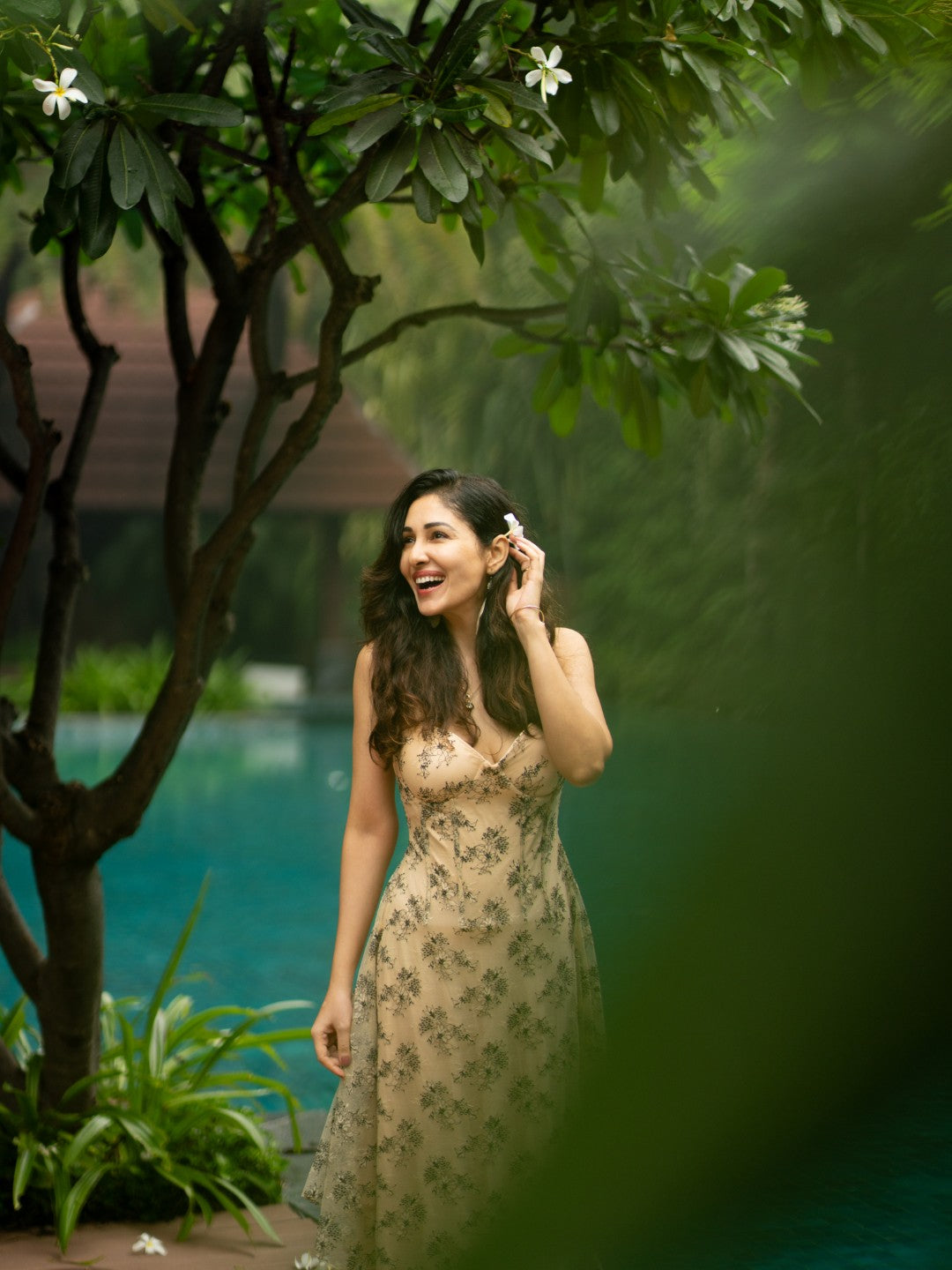 Pooja Chopra in our Lilly Lace Long Dress