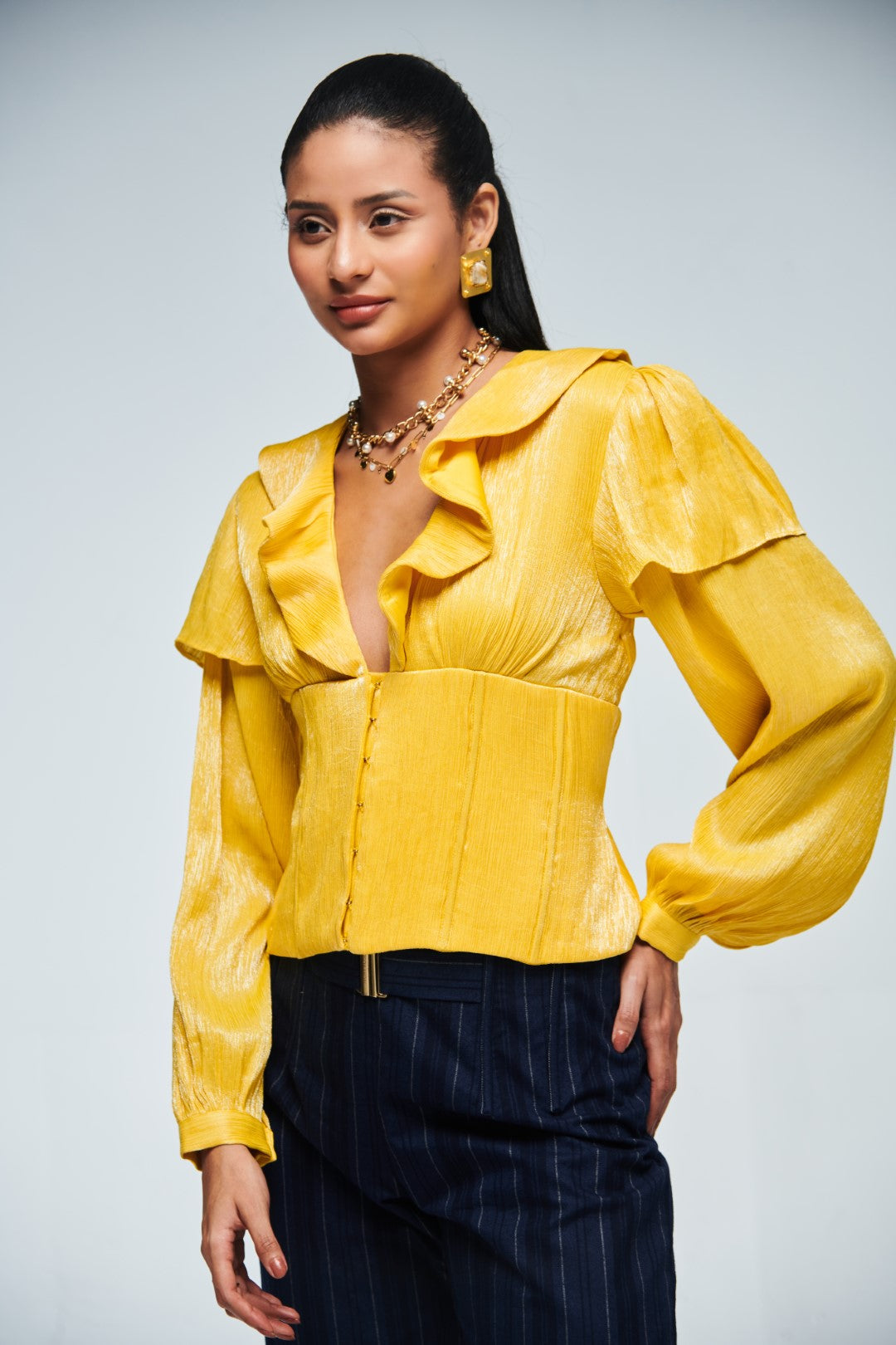 Radiance Balloon Sleeve Ruffle Top
