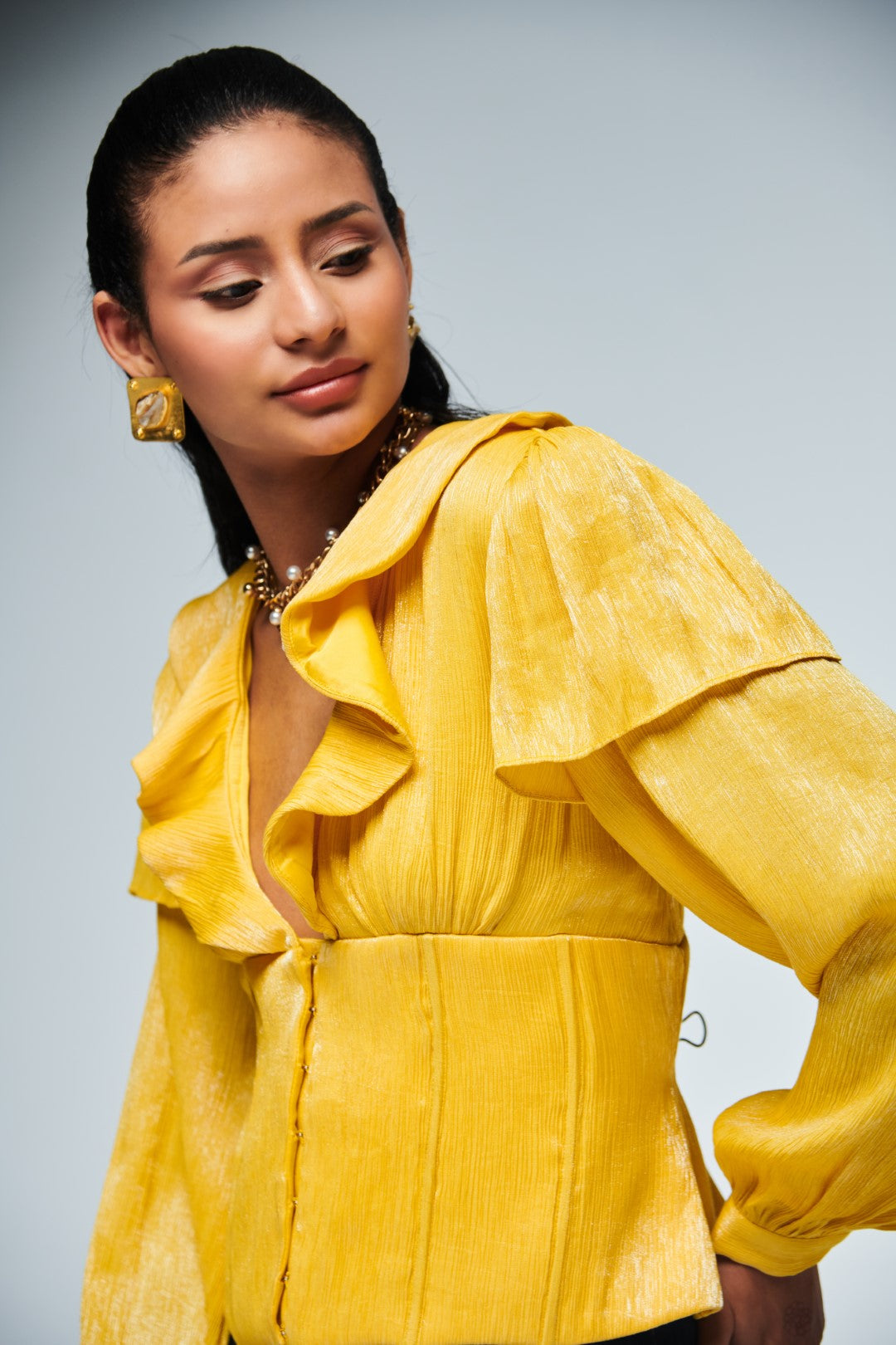 Radiance Balloon Sleeve Ruffle Top