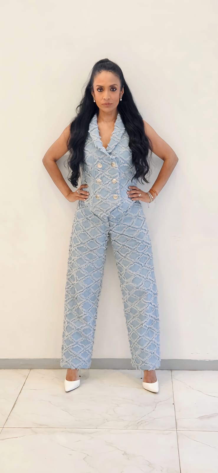 Suchitra Pillai in Isabella Denim Waist Coat & Jeans
