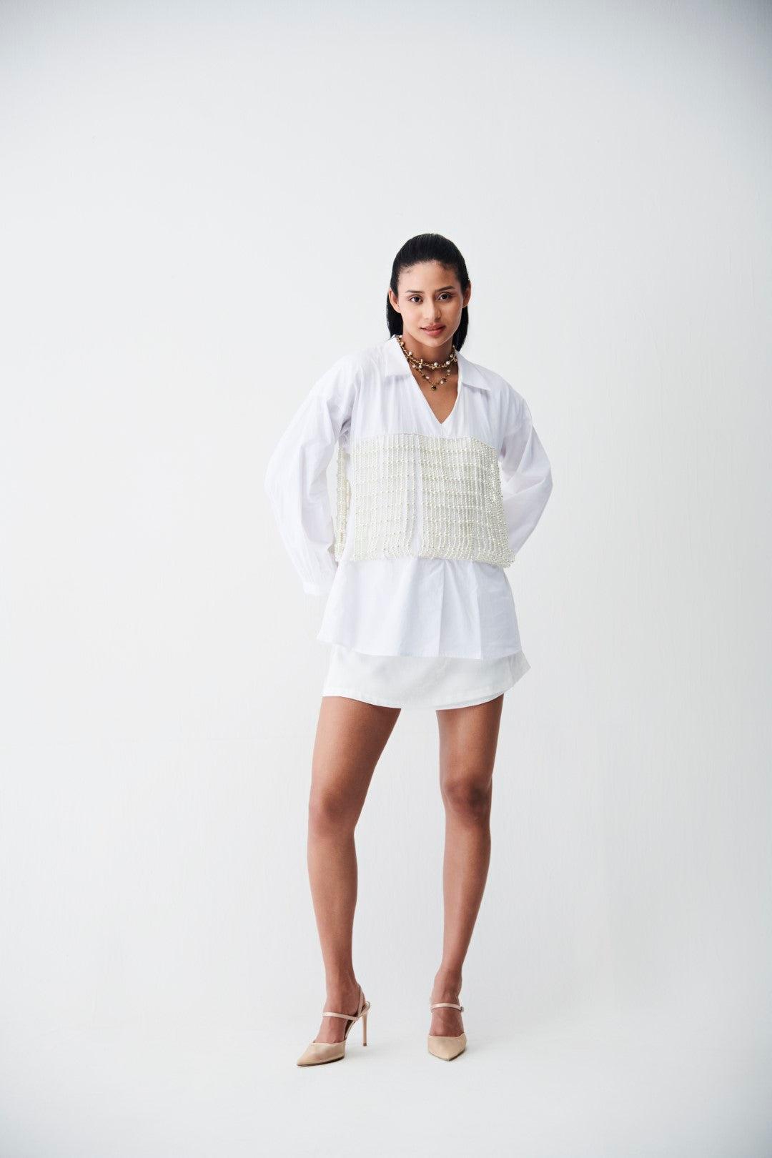 City Light Shirt Dress With Pearl Corset