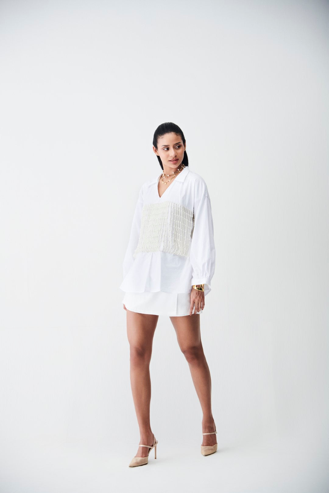 City Light Shirt Dress With Pearl Corset