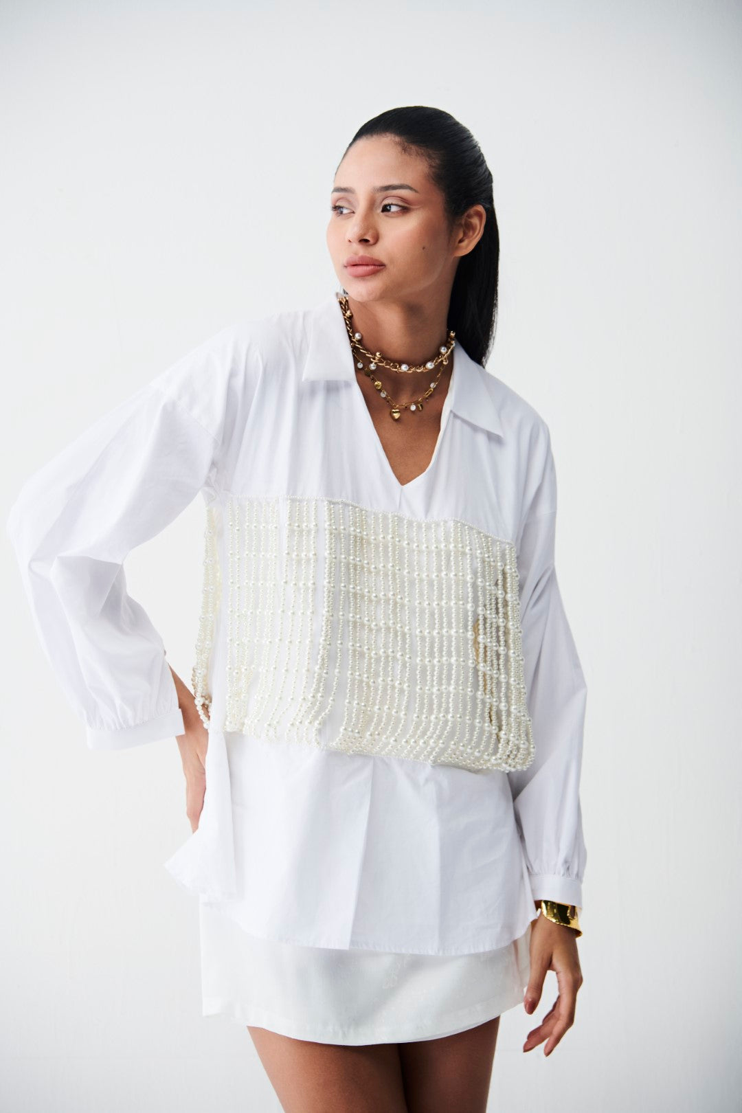 City Light Shirt Dress With Pearl Corset