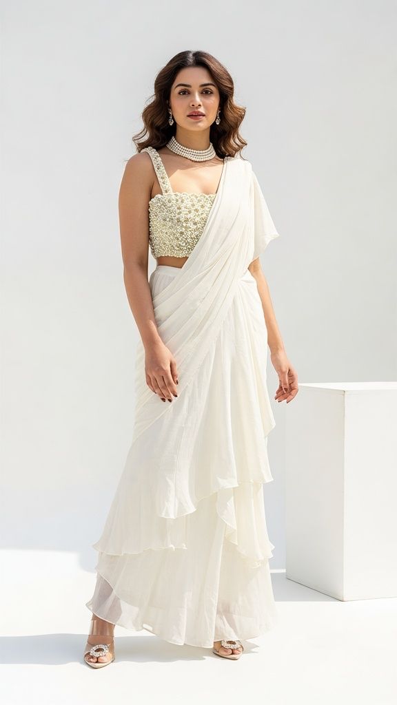 The seraphine pearl saree with blouse